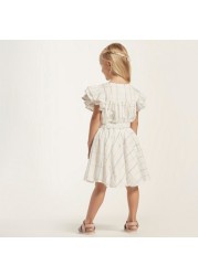 Checked Ruffled Sleeves Top and Skirt Set