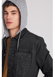 Denim Jacket With Removable Jersey Hood