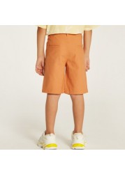 Juniors Solid Mid-Rise Shorts with Button Closure and Pockets