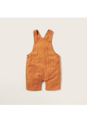 Juniors Solid Shirt with Striped Dungarees and Bow Detail