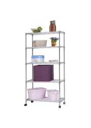 Mobile 5-Shelf Storage Unit (76 x 35.5 x 152 cm, Silver)