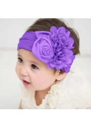 Kids Headwear Soft Stretch Satin Flower Headband Wide Knot Nylon Twill Wraps Turban Girls Headwear Photo Props