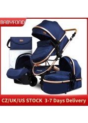 Babyfond Luxury 4 in 1 Baby Stroller High Landscape Mobility Light Stroller Newborn Baby Stroller Two-Way Folding Baby Shock Absorbing Car Sending Bag