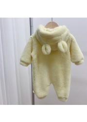 MILANCEL 2021 Autumn Winter Baby Rompers Cute Bear Hooded Baby Boys Rompers Warm Fleece Newborn Baby Clothes