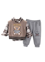 OLEKID 2022 New Spring Autumn 3pcs Boys Clothes Set Cartoon Bear Sweater Sweater Long Sleeve Shirts Cotton Pants Baby Boys Clothes