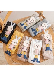 Cotton Tights for Girls Cute Cartoon Rabbit Children Pantyhose Soft Knitted Kids Tights Ribbed Striped Kids Stockings 3-12 Years