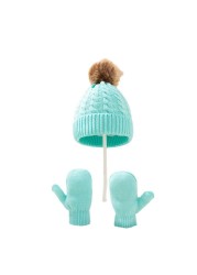 New Winter Hat Scarf Gloves Set For Kids 0-3 Years Boys Girls Children Cotton Warm Pom Poms Hat Sets Solid Color Cute Hat Scarf