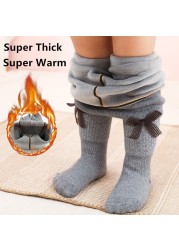 1 To 12 Years Super Warm Winter Tights Cute Bowknot Kids Pantyhose With Fleece Inside Thicken Kids Pantyhose For Baby