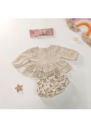 Luxury designer baby clothes for girls spring soft linen cotton baby clothing sets long sleeve floral tops