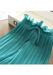 2022 Spring Girls Wide Leg Pants Baby Thin Chiffon Pant Children Loose Pleated Elastic Waist Trousers Summer Girl Cropped Trousers