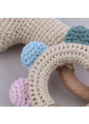 1pc or 2pcs/set BPA Free Crochet Dinosaur Baby Teether Rattle Safe Beech Wooden Teether Ring Newborn Mobile Sport Educational Toy