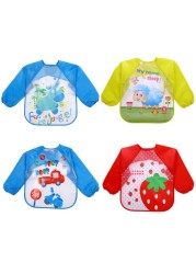 Baby Bandana Bibs Cute Cartoon Colorful Bibs Waterproof Infant Eating Children Sketch Long Sleeve Apron Baby Self Feeding Bib