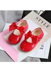 Girls Shiny Leather Bow Shoes Spring Autumn Solid Color Kids Princess Shoes Dance First Step Shoes SMG104