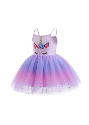 2022 Unicorn Girl Summer Dress Toddler Sleeveless Mesh Tutu Cartoon Clothes Birthday Party Beach Outfit With Wings Headband