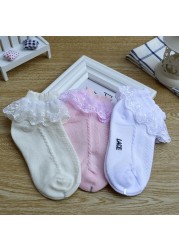 10pairs/lot Baby Girls Kids Lace Ruffle Socks Princess Mesh Children Ankle Short Breathable Cotton White Pink Blue Toddler Sock