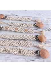 Hand Braided Rope Pacifier Chains Handmade Wooden Pacifier Clips Knot Rope Safe String Baby Girl Boy Eco-friendly Holder Chain
