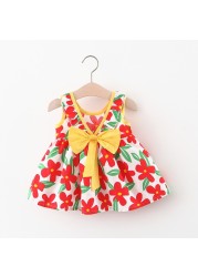 Summer Toddler Infant Girl Clothes Set Baby BeBe Beach Dresses Cute Bow Plaid Sleeveless Cotton Newborn Princess Dress+Sunhat