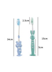 4pcs/set Baby Cartoon Silicone Toothbrush Cute Rabbit/Bear Shape Soft Fur Brush With Suction Seat Dental Health Tooth Brushes