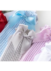 Newborn Baby Girls Solid Bow-knot Socks Breathable Mesh Cotton Knee High Leg Warmer Summer Infant Baby Soft Socks Clothes