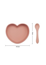 2022 New Heart Shaped Dinner Plate With Suction Baby Feeding Spoon Set Pure Silicone Easy To Clean BPA Free Baby Shower Gift