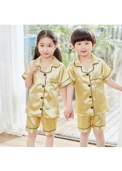 Summer Girl's Satin Pajamas Silk Pajama Shorts Pajama Sets Kids New Design Homefit Fabric Girl Sleepwear Clothing Sets for Teenagers