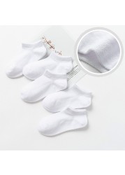 5 Pairs Children Ankle Socks Boys Girls Black White Gray Socks Cotton Baby Soft Loose Comfortable Sock Kids School Sport Clothes