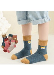 Autumn Winter Cotton Thicken Socks For Kids Cute Cartoon Happy Boy Striped Socks 5 Pairs Infant Baby Girls Socks 1-12 Years