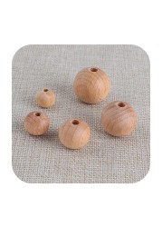 100pcs Wooden Teething Accessories 10-30mm Wooden Teether Chewing Round Beads DIY Craft Jewelry Eco-friendly Beech