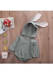 Ma & baby 0-24M Infant Newborn Baby Girls Boys Romper Soft Long Sleeve Jumpsuit Rabbit Ear Hat Outfits Easter Bunny Clothes