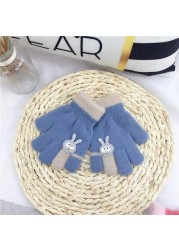 Menoea Baby Girl Boy Winter Gloves New Years Cute Cartoon Rabbit Kids Knitted Wool Newborn Warm Thick Velvet Mittens Children