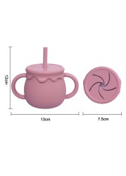 Cartoon cute silicone straw cup children drinking cup snack cup 2 in 1 food storage box with handle feeding water cup BPA free