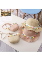 Bear Learner Kids Girls Hats 2022 New Fashion Summer Lace Flowers Caps Breathable Elegant Straw Hat Sunhat Lovely Baby Bonnet