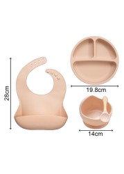 Baby Feeding Bowl Set Silicone Bibs Non-Slip Baby Silicone Tableware BPA Free Silicone Chewable Food Grade Newborn Accessories