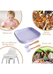 Baby Feeding Silicone Dinner Plate Square Tray With Suction Cup Food Grade Silicone Kids Tableware Waterproof Baby Plate