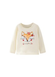 Little maven baby girls T-shirt long sleeve cotton soft autumn clothes lovely flower and fox for baby girls kids 2 to 7 years