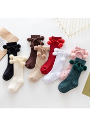 2022 New Autumn Winter Kawaii Baby Cotton Socks British Princess Knee High Long Bow Pom Tube Socks for Girls Clothes Stuff