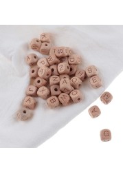 100pcs Baby Teething Beads 12mm Letter Beech Beads Pacifier Chain Letters Wooden Pacifier Toys Personalized Newborn Gifts