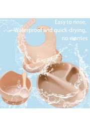 2021 new design silicone baby products tableware feeding waterproof bibs newborn flatware bowl spoon baby accessories