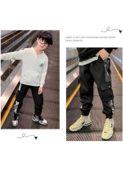 Black Kids Cargo Pants Spring Autumn Casual Kids Clothes Pockets Children Pants Casual Style Kids Clothes Joggers Trousers