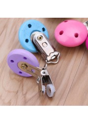 7 Colors 5pcs/lot Metal Wooden Baby Pacifier Clip Solid Color Cute Infant Soother Clamps Holders Accessories