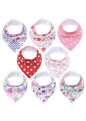 8pcs/lot soft comfortable colorful 100% organic cotton and baby bandana for boys and girls infants adjustable snaps saliva baby bibs