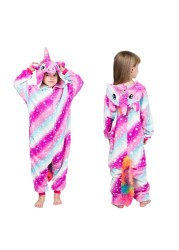 Winter Kigurumi Kigurumi Soft Warm Soft Flannel Pajamas Cartoon Animal Hooded Pajamas Boys Unicorn Pajamas Girls Kids Sleepwear