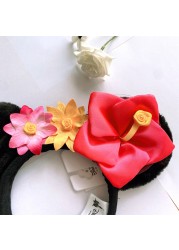 Original Disney Mickey Mouse Earphone Shanghai Disney Big Ears Bows Costume Headband Cosplay Plush Adult/Kids Headband Gift