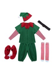 Family Matching Mother Dad Green Elf Christmas Costume Festival Santa Boys Suit New Year Kids Clothes for Girls Christmas Party Dress