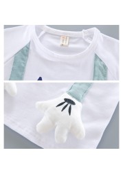 Baby clothes set summer cute cartoon bear printing cotton T-shirt + stripe lace elastic waist shorts boys girls casual 2 piece suit