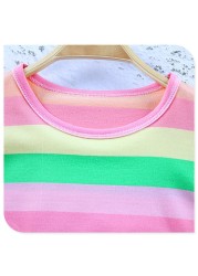 Girls Striped T-Shirt 2021 New Korean Baby Fashion Rainbow Shirts With Ruffle Sleeves Children All-match Tees 12M-8T JYF