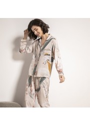 Starry Sky and Floral Printed Women Pajamas Set Comfort Cotton Silk Full Sleeve Homewear Tender Ladies Spring Casual Wear