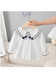 Infant Casual T-shirt Spring And Autumn Clothes Cartoon Long Sleeve White Baby Girls Bottoming Shirt Kids Tops Toddler Clothes