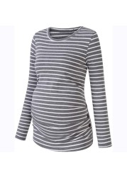 Maternity Pregnant Mother Striped T-shirt Long Sleeve Nursing Clothes Autumn Simple Fashion Round Neck Tops Breastfeeding Clothes