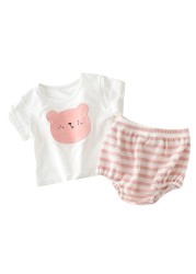Infant clothing sets 2022 summer girl boy T-shirt shorts 2pcs suit baby kids outfits cartoon bear cotton baby clothes